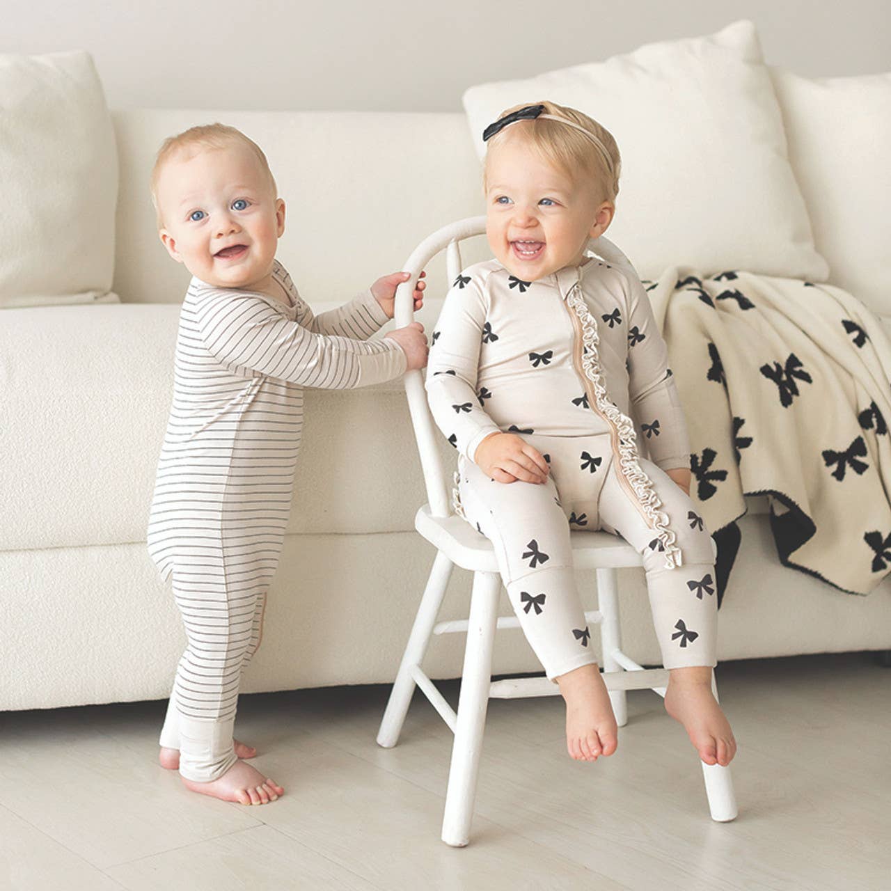 Cozy Bow Romper with Ruffles