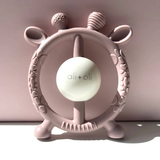 Load image into Gallery viewer, Giraffe Teether &amp;amp; Rattle Food-Grade Silicone Toy (Berry)
