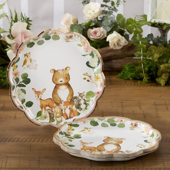 Critter Family Woodland Baby 9" Premium Paper Plates Pink (Set of 16)