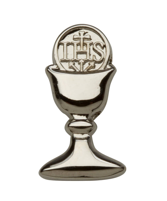 Black Stripe / Silver-tone Boy's First Communion Tie and Chalice Pin Set