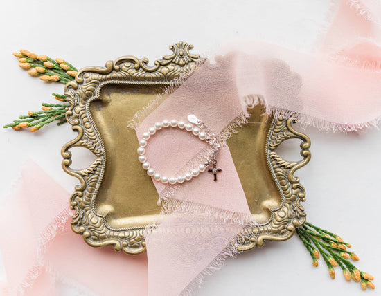 Load image into Gallery viewer, Sterling Silver Pearl Baby Girl Cross Bracelet Baptism Gift
