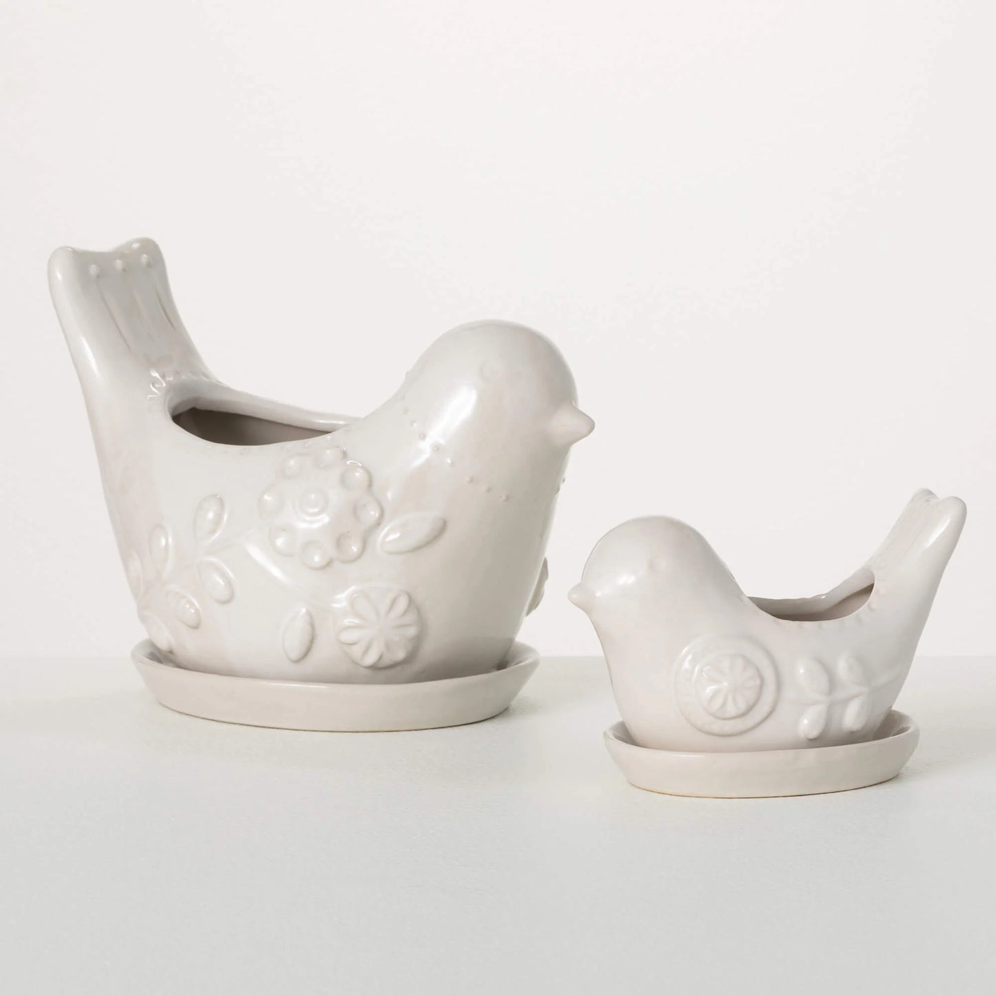 Raised Floral Bird Planter