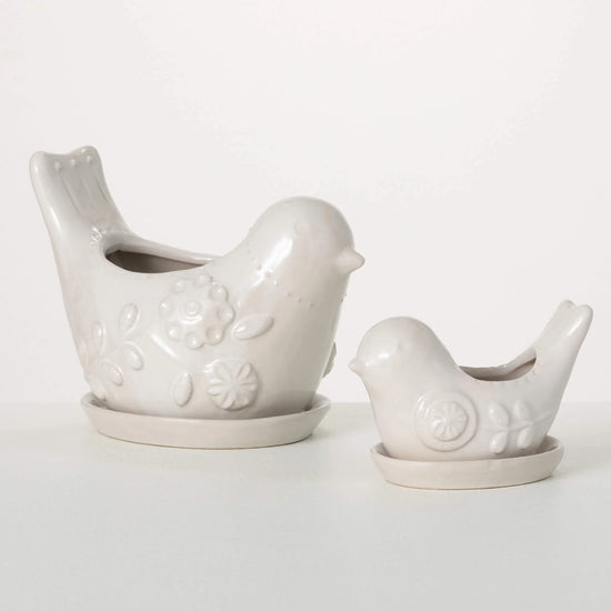 Raised Floral Bird Planter