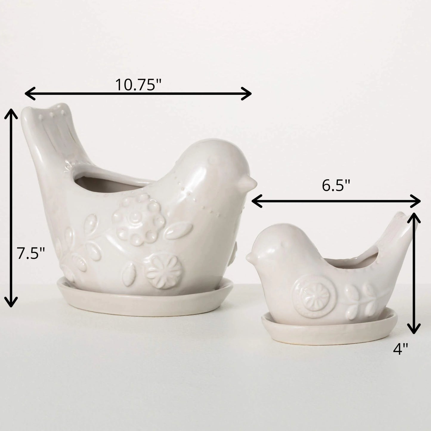 Raised Floral Bird Planter