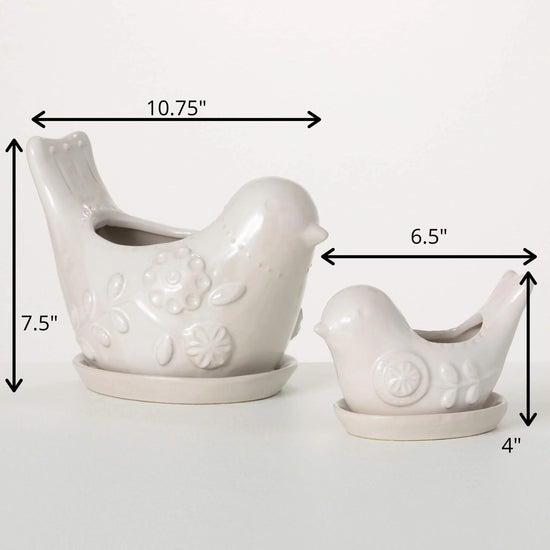 Raised Floral Bird Planter