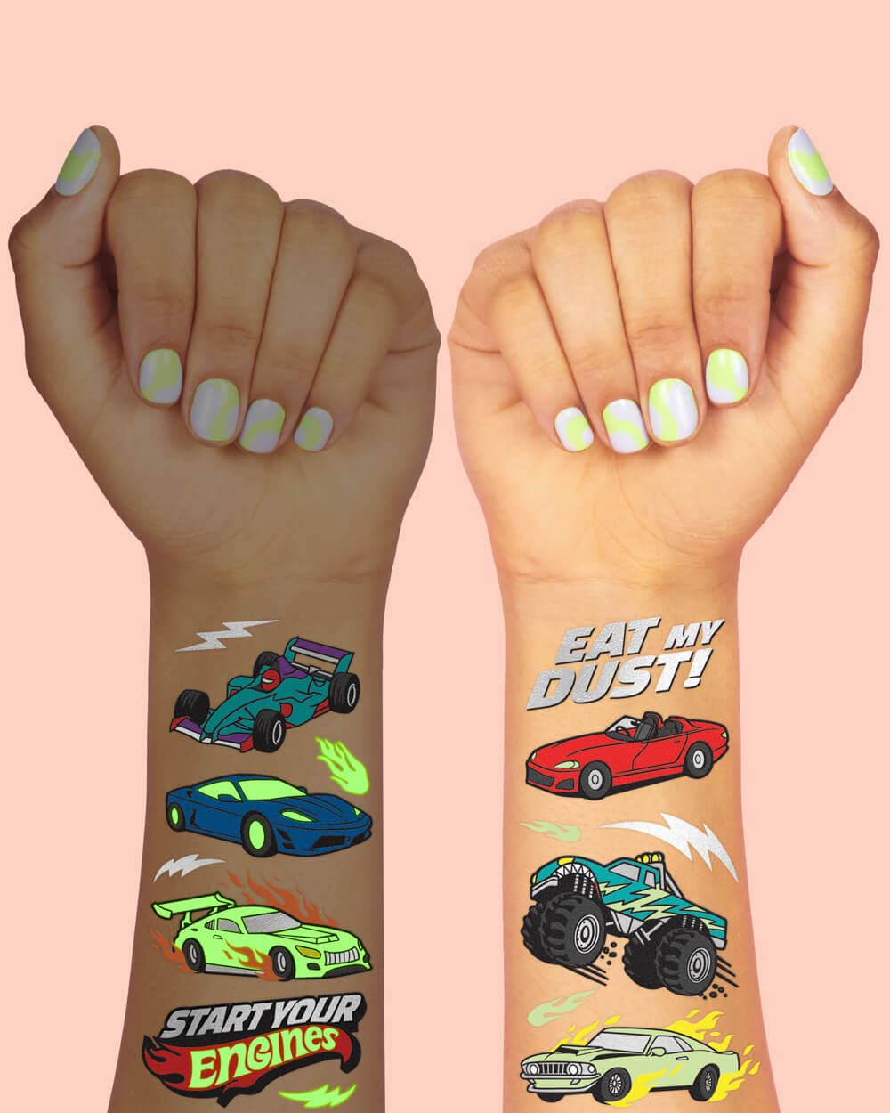 Racecar Glow In The Dark Kids Temporary Tattoos, Bday Favor