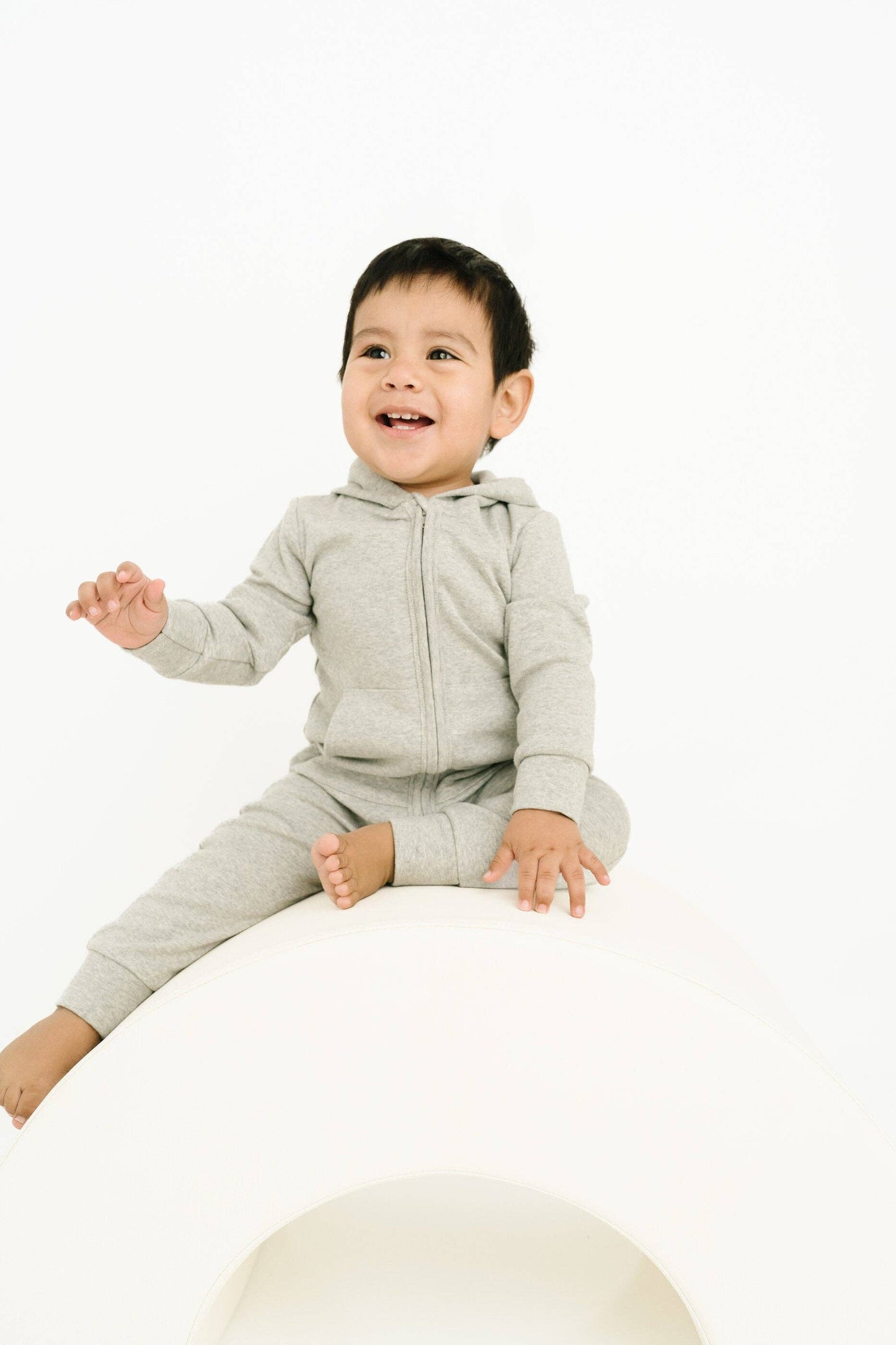 Ash Gray Zip Up Hooded Romper