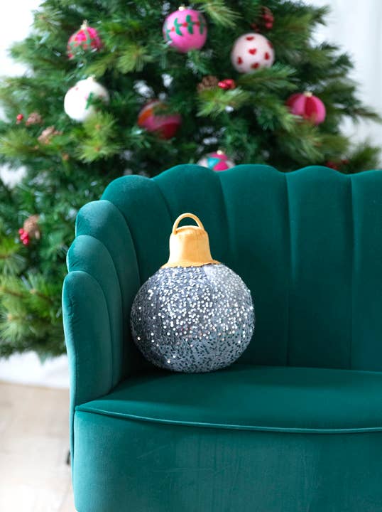 Load image into Gallery viewer, Medium Magenta Sequin Bauble Ornament Pillow
