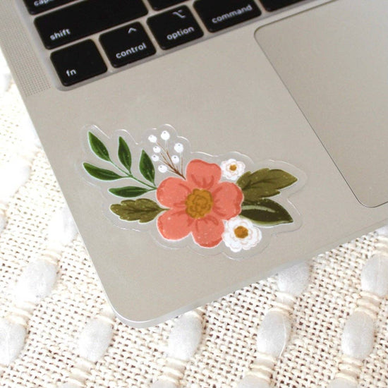 Clear Pink Camellia Sticker, 3x1.5in