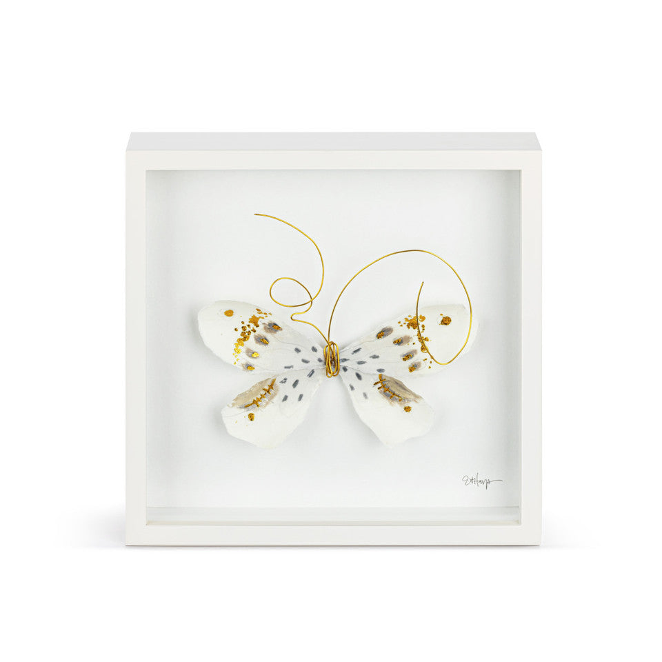 White & Gold Butterfly Wall Art 10"sq