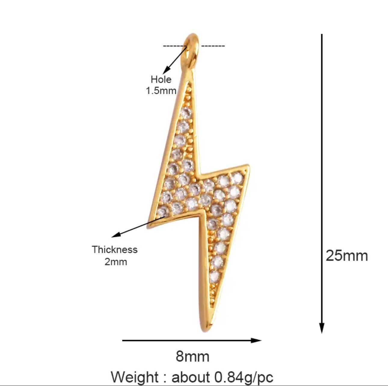 Lightening Bolt Pave Charm For Charm Bar & Charm Necklace