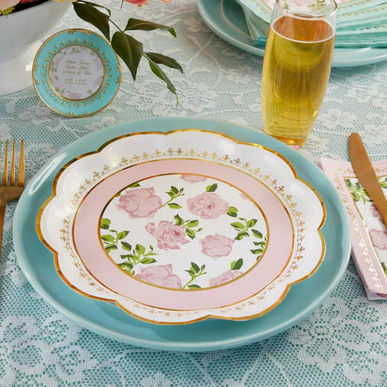 Load image into Gallery viewer, Pink Tea Time Whimsy 9in Premium Paper Plates Set of 16
