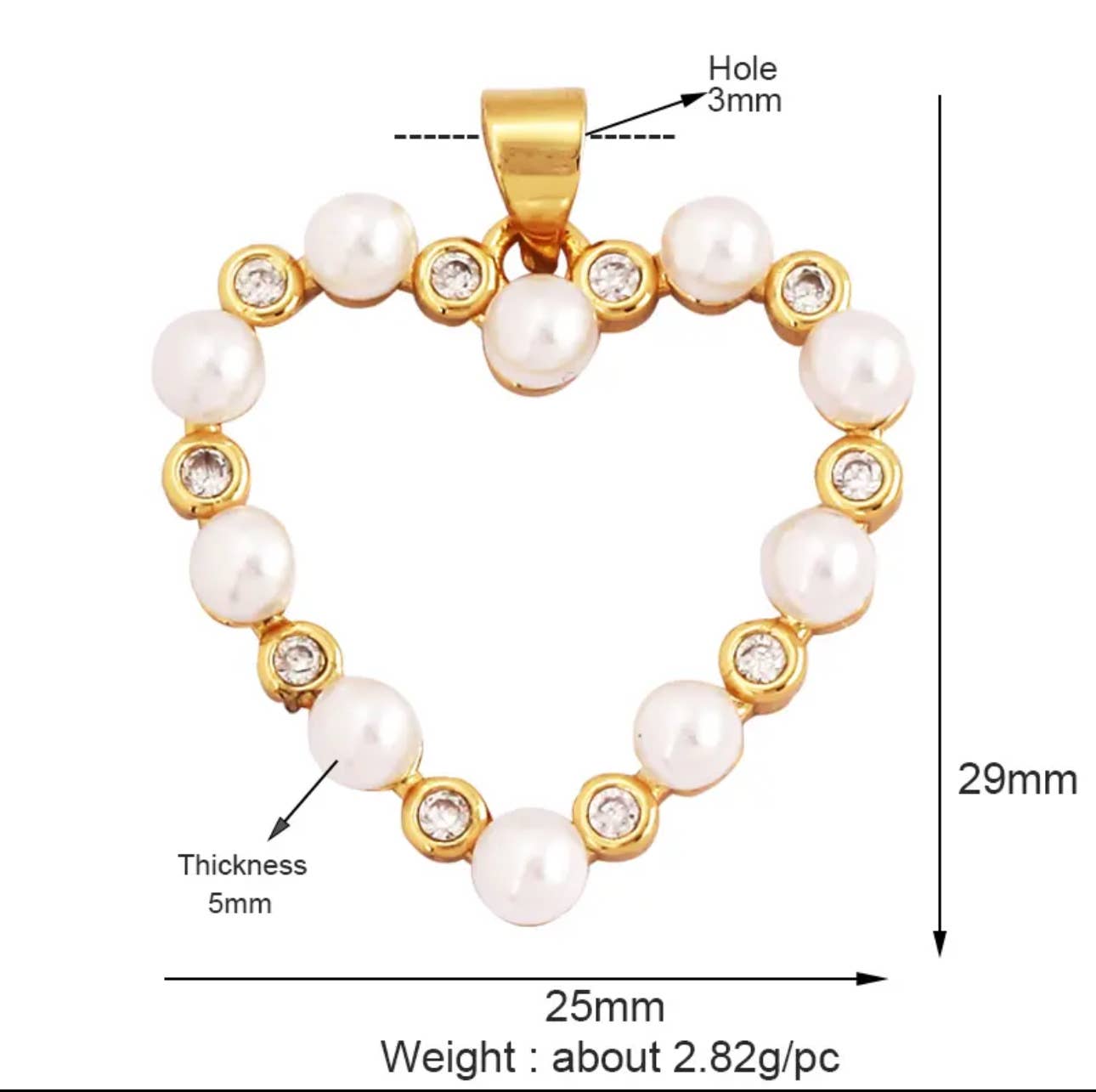 Pearl & CZ Heart Charm For Charm Necklace & Bracelet