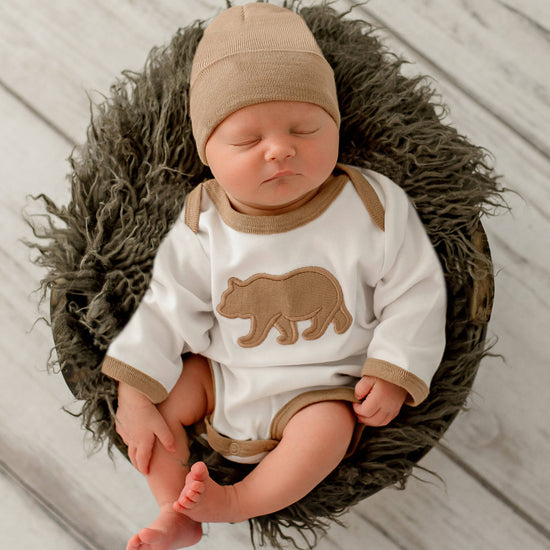 Tan Baby Bear Hat and Onesie Set for Newborns