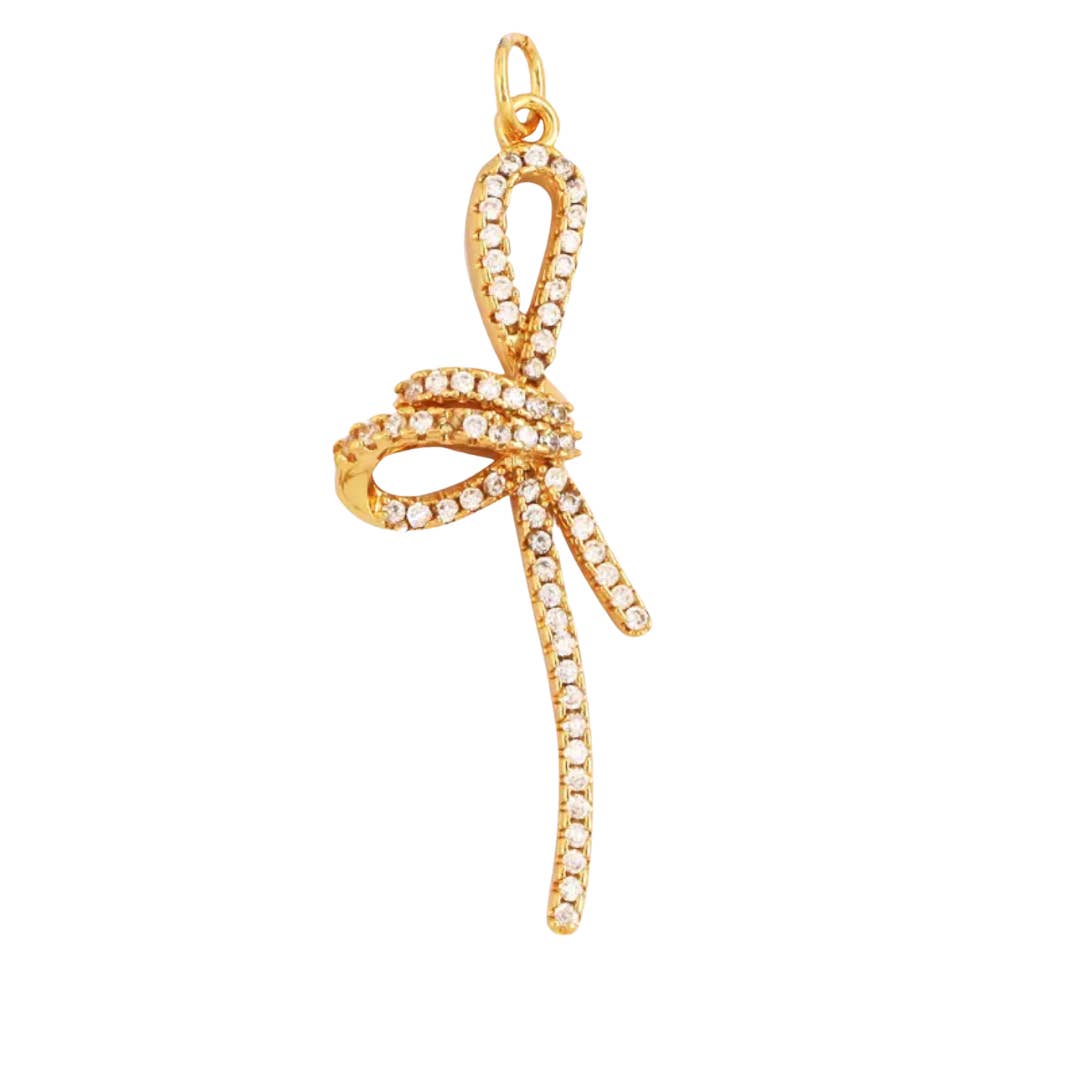 Large Pave Knotted Bow Charm For Charm Bar & Charm Necklaces