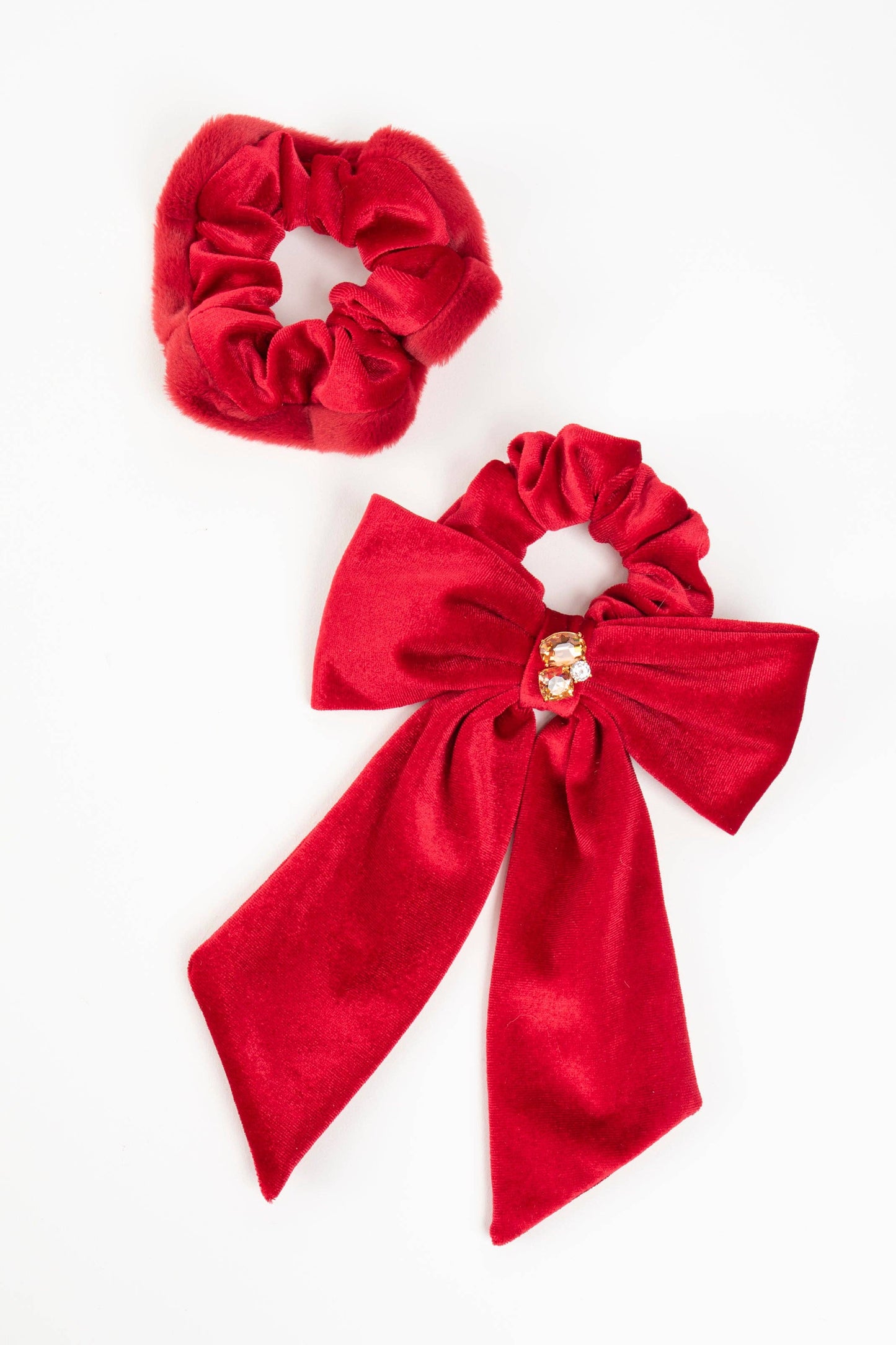 Lydia Velvet Bow Scrunchie Pair: Black