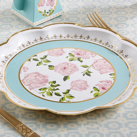 Blue Tea Time Whimsy 9" Premium Paper Plates (set of 16)