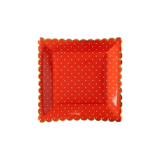 Load image into Gallery viewer, Red With Polka Dot Scallop Plate
