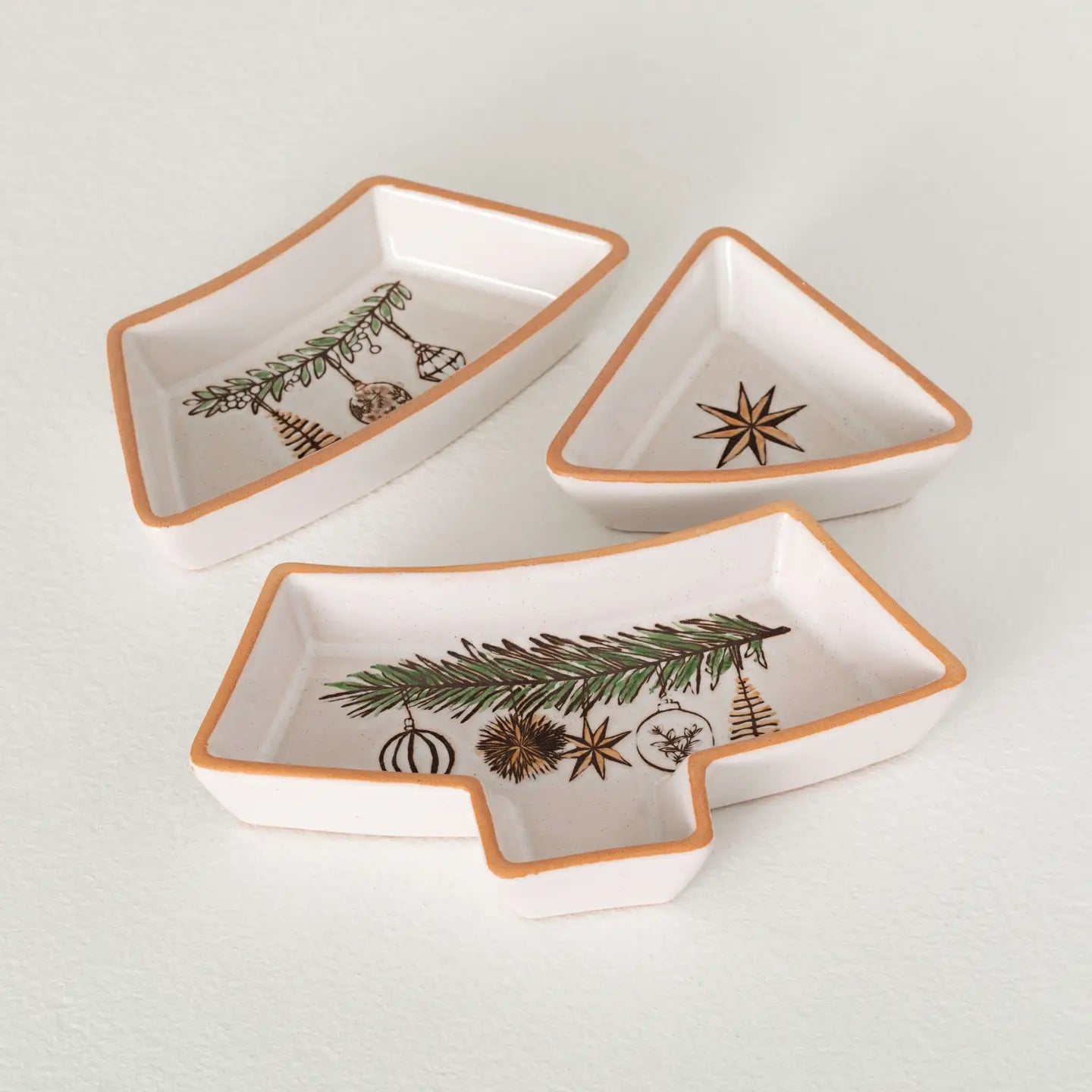 3pc Ceramic Ivory Holiday Platter