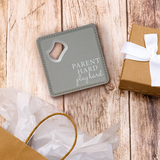 Load image into Gallery viewer, Parent Hard - 4&amp;quot; x 4&amp;quot; Bottle Opener Coaster
