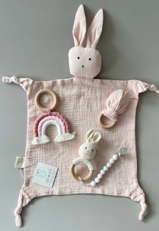 Load image into Gallery viewer, Pink Mini-Macrame Rainbow Teething Toy for Baby
