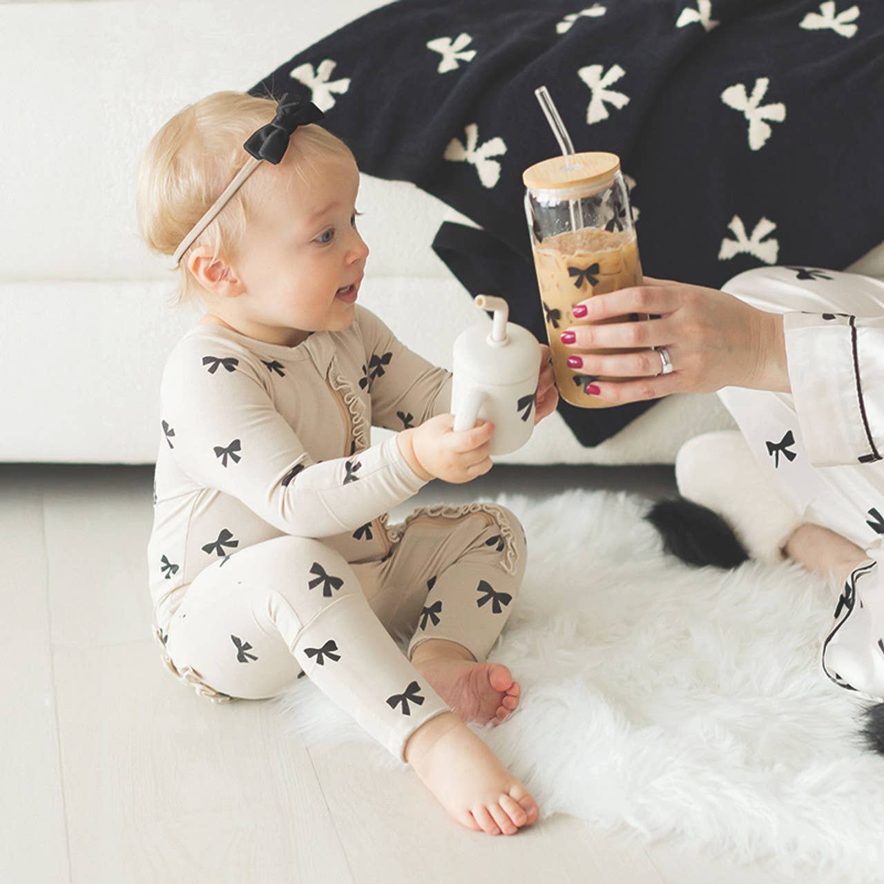 Cozy Bow Romper with Ruffles