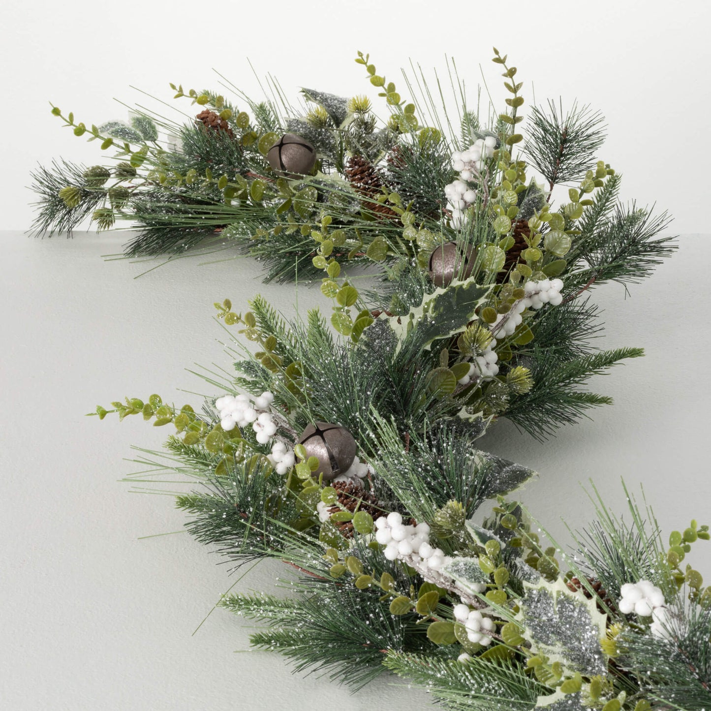 Mixed Pine & Bell Garland with White Accents