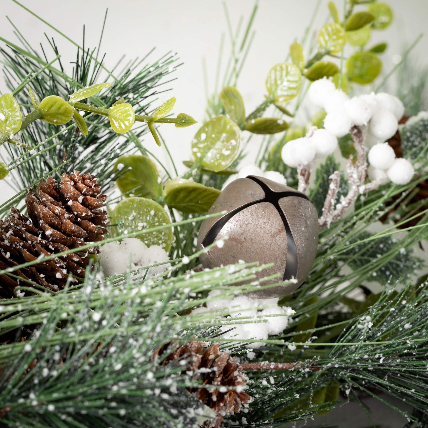 Mixed Pine & Bell Garland with White Accents