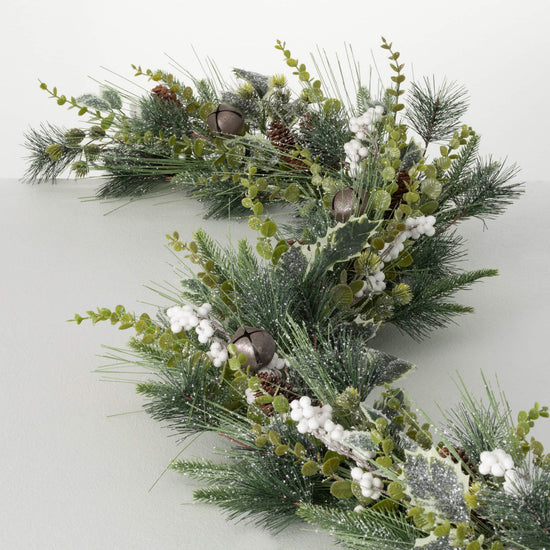Mixed Pine & Bell Garland with White Accents