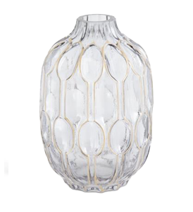 Medium Blue Glass Gold Oval Embossed Vase