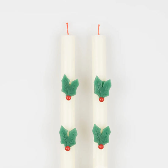 Holly Taper Candles