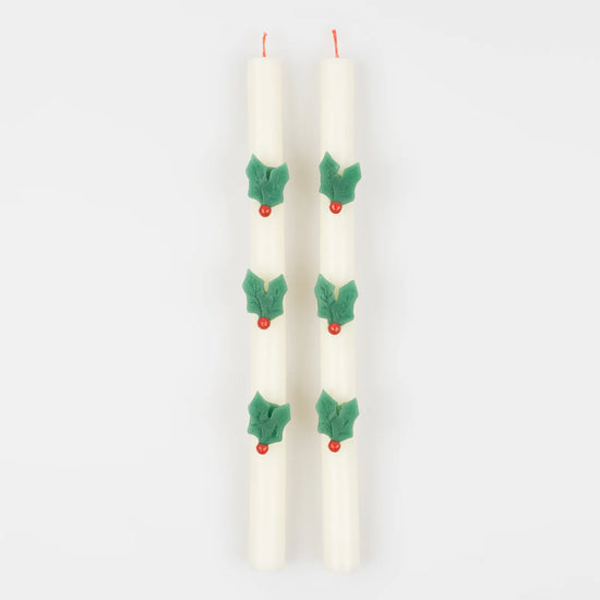 Holly Taper Candles