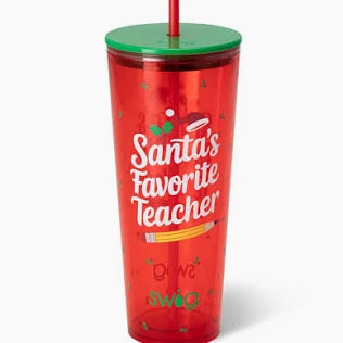Santa’s Favorite Teacher Plastic Tumbler 24oz