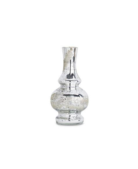 Tall Round Silver Mercury Glass Etched Bud Vase