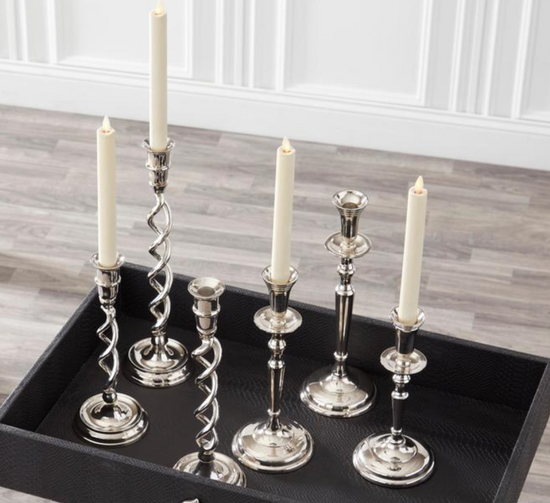 Load image into Gallery viewer, Silver Metal Twisted Taper Candleholders
