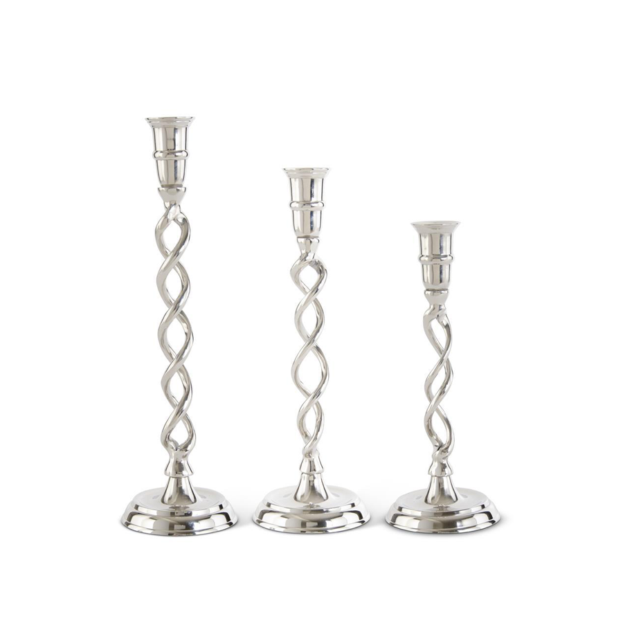 Silver Metal Twisted Taper Candleholders