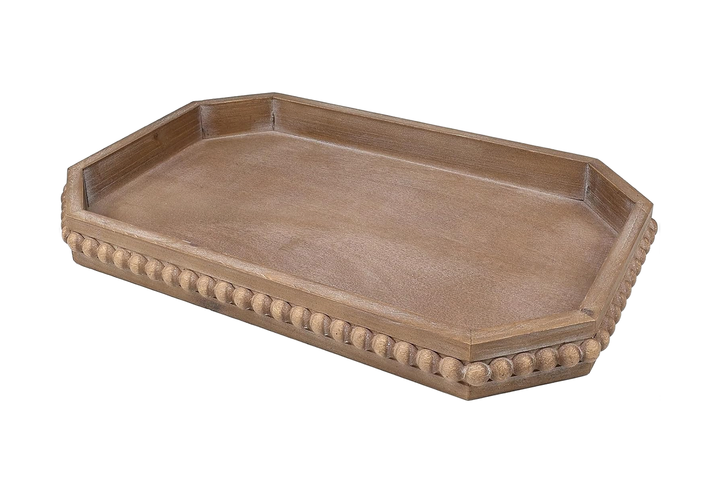 Hrastany Wood Rustic Serving Tray with Beads, Farmhouse Brown Decorative Tray for Table Centerpiece, Christmas Wedding Halloween Home Decor