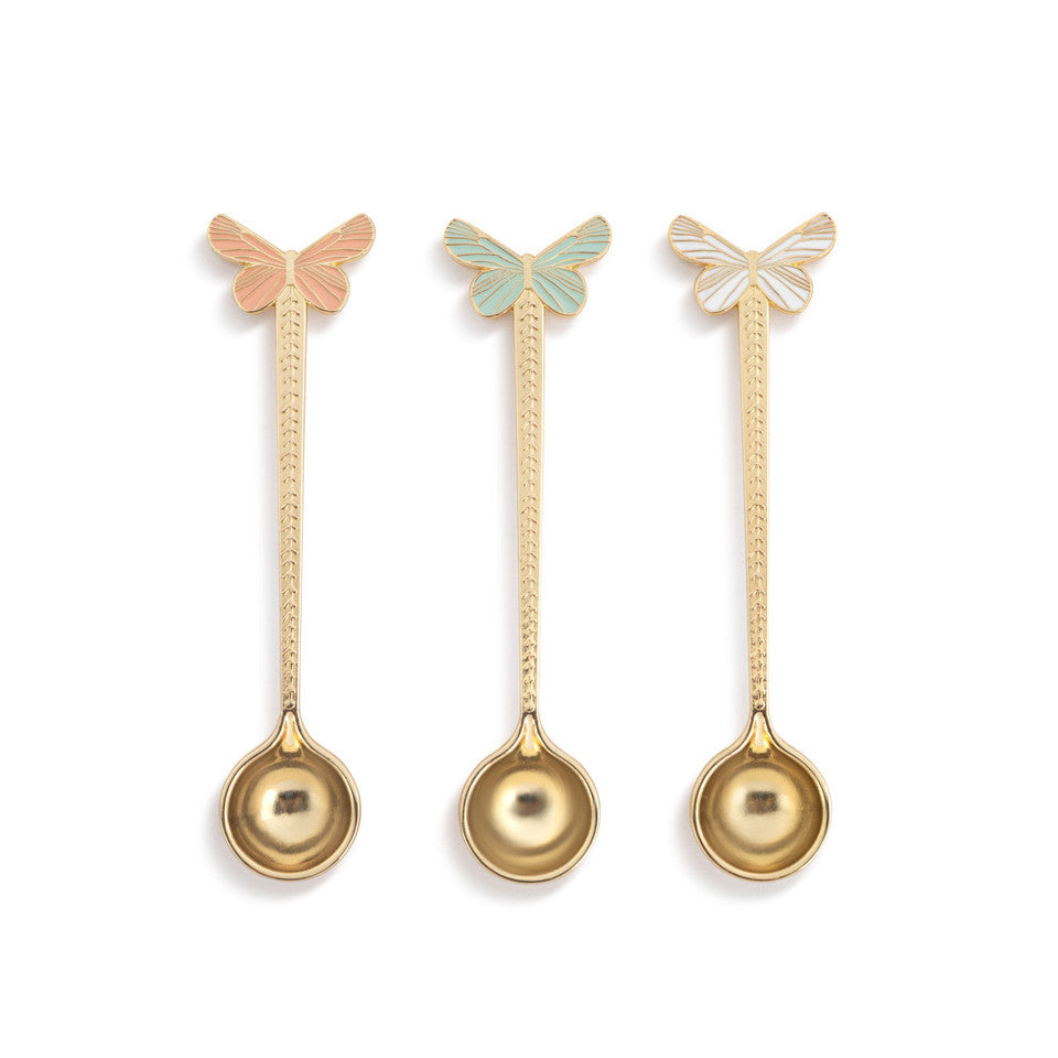 Butterfly Gold Metal Stir Spoons Set of 3