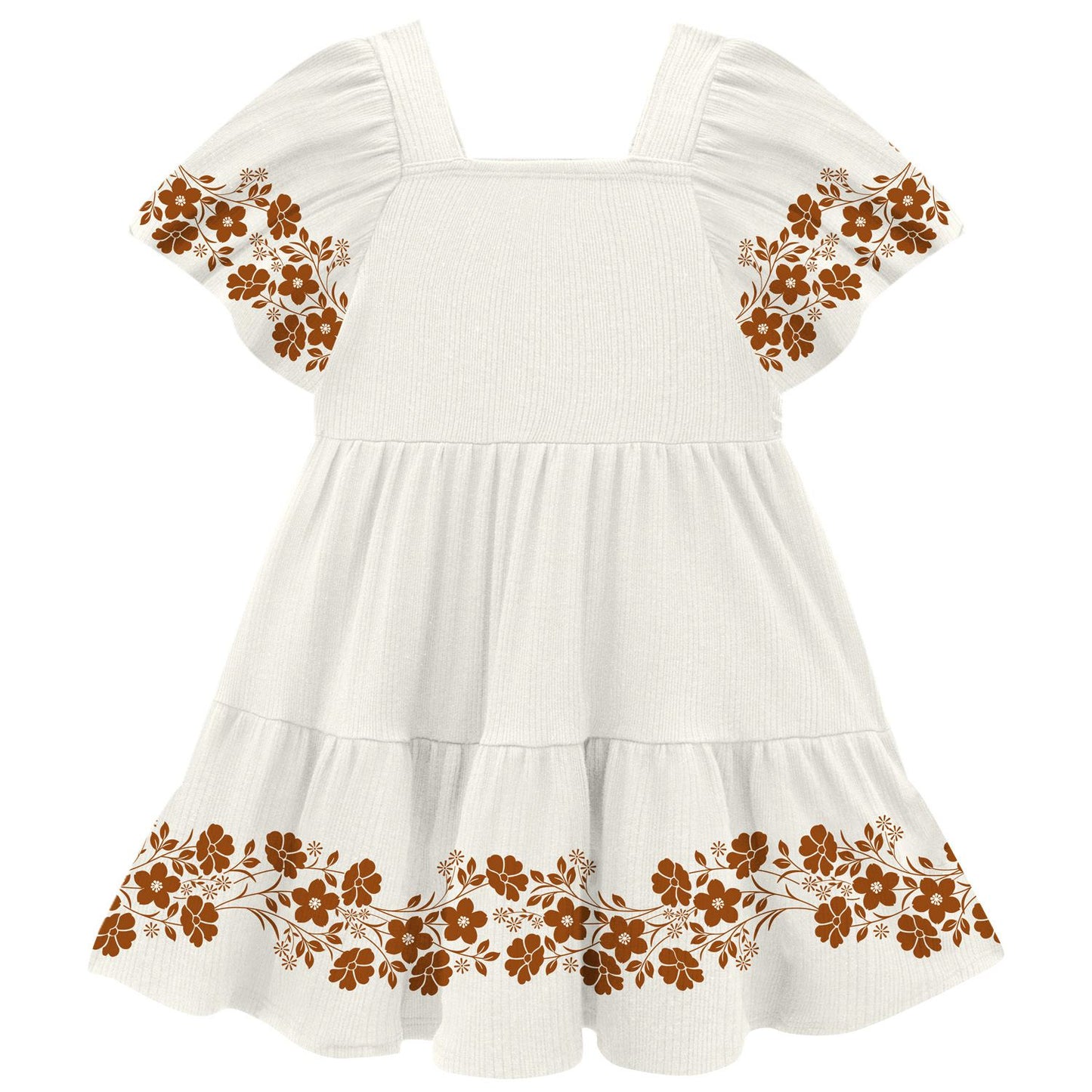 Jersey Rib White Floral Trim Dress