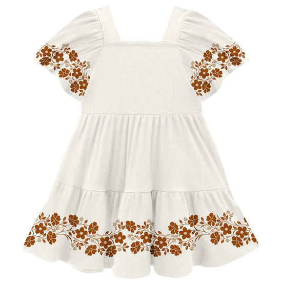 Jersey Rib White Floral Trim Dress