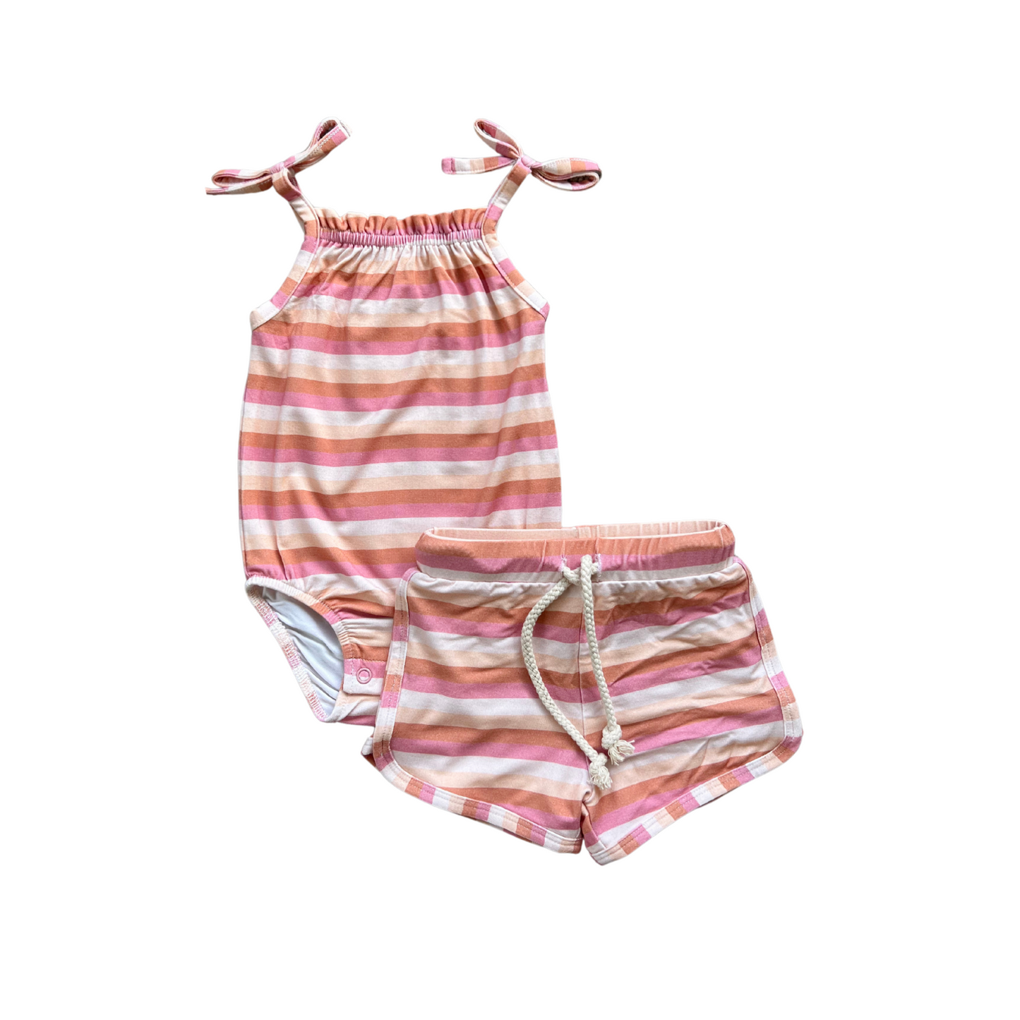 Tie Tank Bodysuit/Short Stripe Set