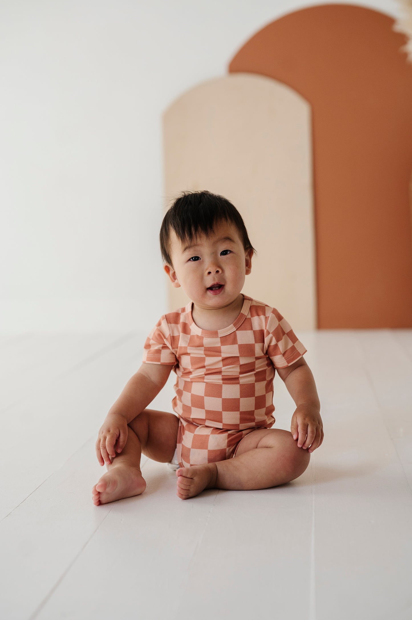 Sunset Checker Short Sleeve Romper