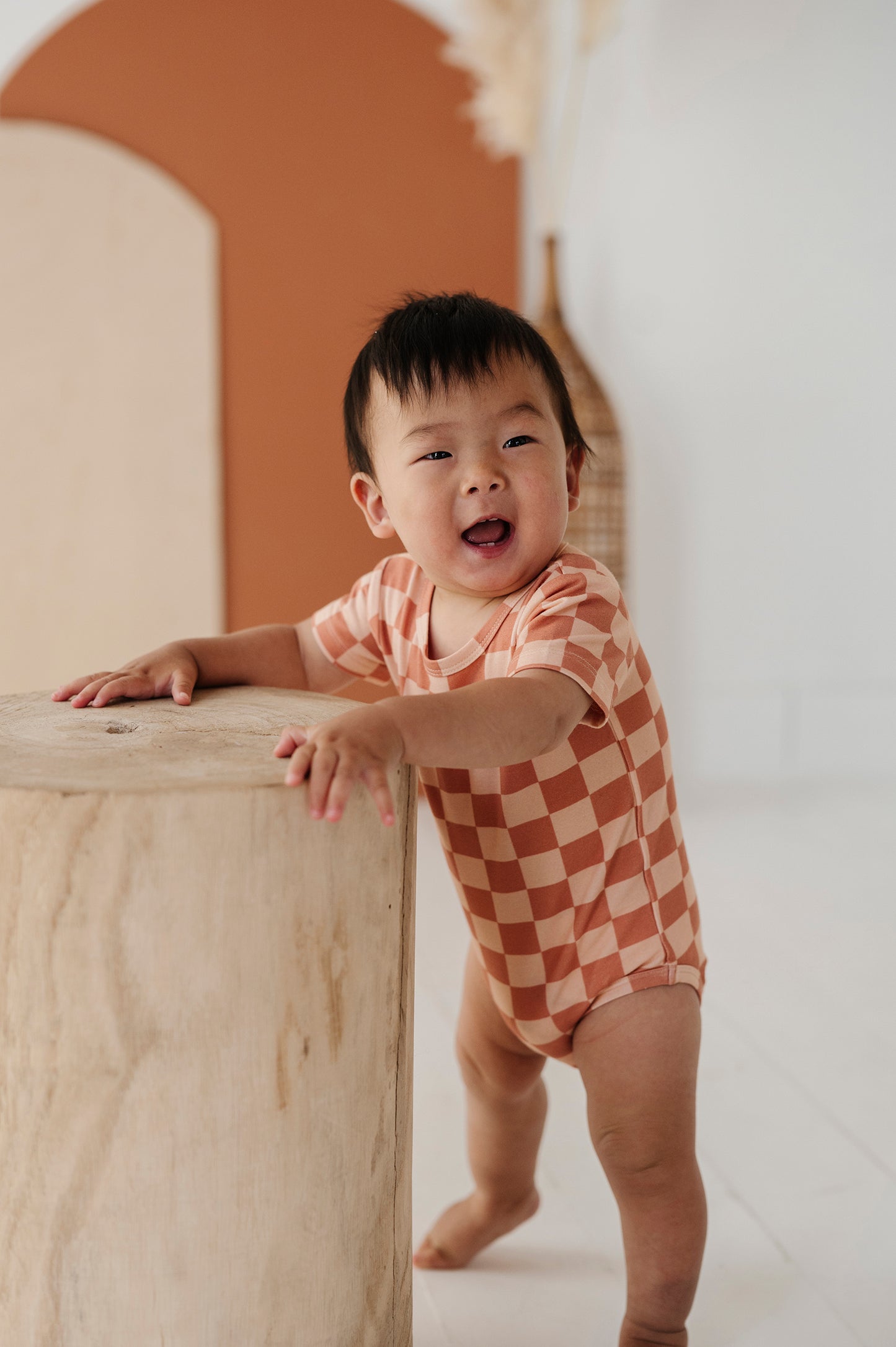 Sunset Checker Short Sleeve Romper