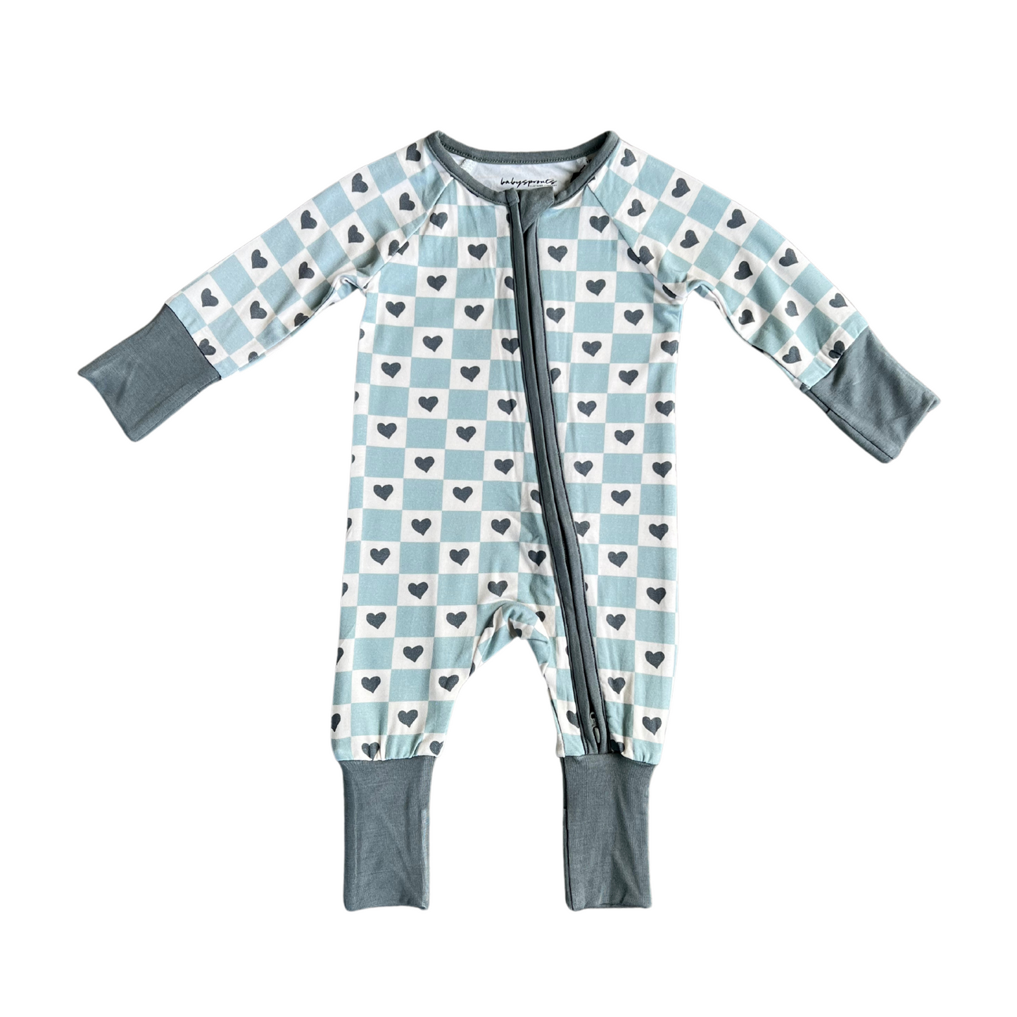 Soft Mint Checkered Heart Bamboo Sleeper