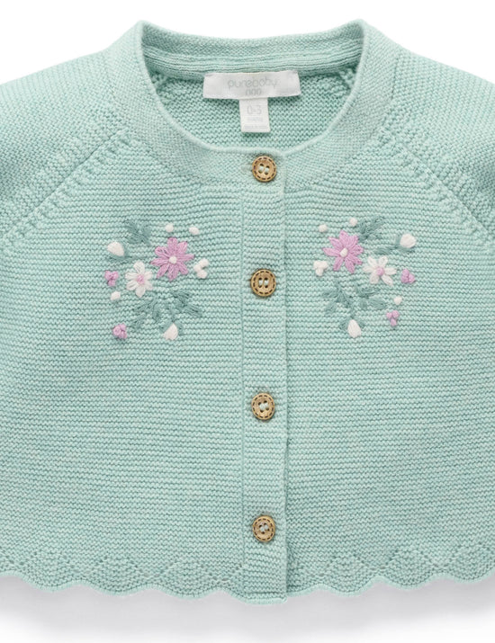 Organic Sage Floral Embroidered Cardigan (Copy)