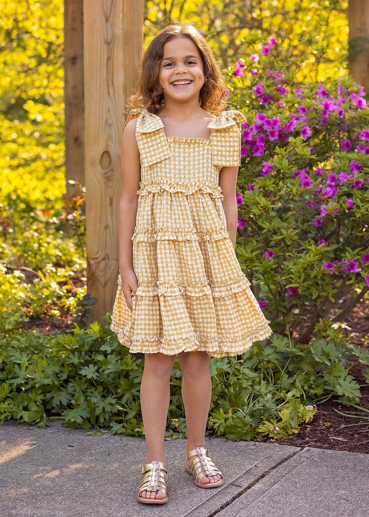 Yellow Gingham Tiered Dress