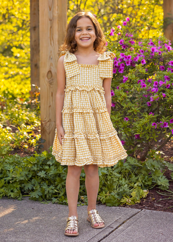 Load image into Gallery viewer, Yellow Gingham Tiered Dress
