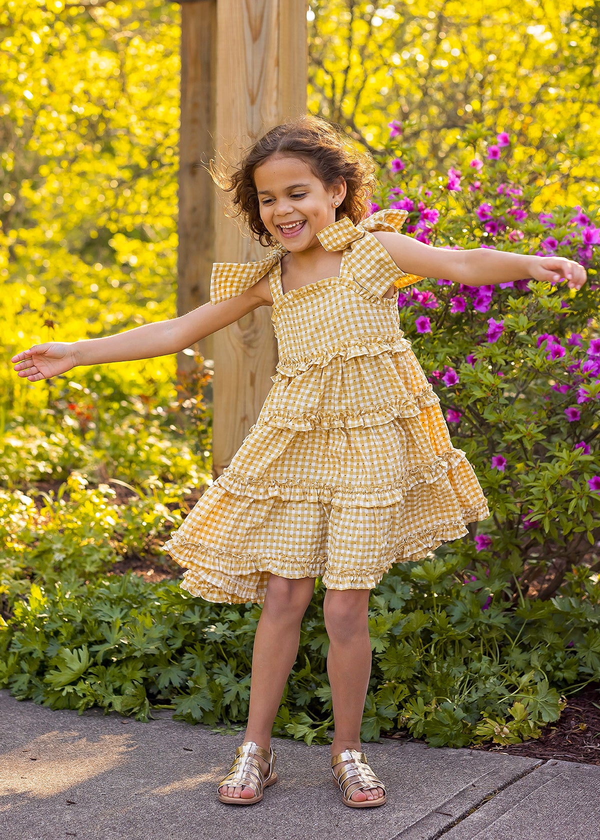 Yellow Gingham Tiered Dress