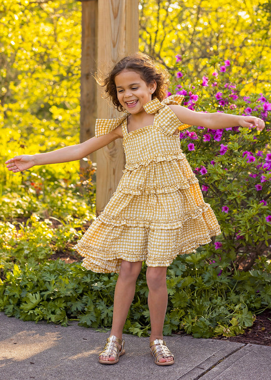 Yellow Gingham Tiered Dress