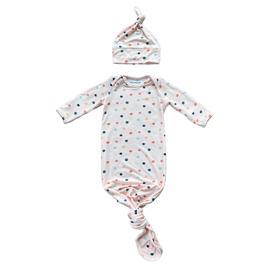 Polka Dot Knotted Bamboo Sleeper/Hat Set